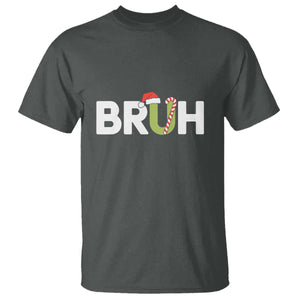 Funny Christmas Bruh T Shirt Candy Cane Santa Hat Festive Xmas Matching TS02 Dark Heather Print Your Wear