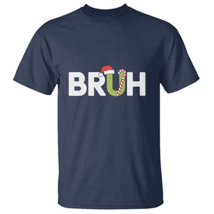 Funny Christmas Bruh T Shirt Candy Cane Santa Hat Festive Xmas Matching TS02 Navy Print Your Wear
