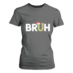 Funny Christmas Bruh T Shirt For Women Candy Cane Santa Hat Festive Xmas Matching TS02 Dark Heather Print Your Wear