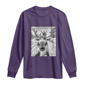 Funny Christmas Reindeer Selfie Long Sleeve Shirt With Santa Xmas Gag Gift TS02 Purple Print Your Wear