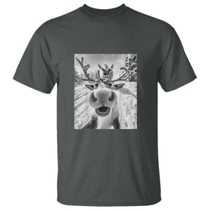 Funny Christmas Reindeer Selfie T Shirt With Santa Xmas Gag Gift TS02 Dark Heather Print Your Wear