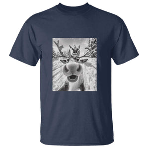 Funny Christmas Reindeer Selfie T Shirt With Santa Xmas Gag Gift TS02 Navy Print Your Wear
