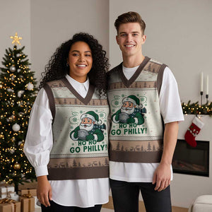 Funny Green Santa Ho Ho Go Philly V-Neck Knit Sweater Vest Retro Nostalgic Philadelphia Pride Christmas Gift TS02 Mocha Mousse Print Your Wear
