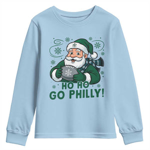 Funny Green Santa Ho Ho Go Philly Youth Sweatshirt Retro Nostalgic Philadelphia Pride Christmas Gift TS02 Light Blue Print Your Wear
