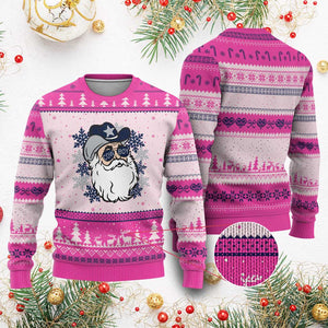 Western Cowboy Santa Christmas Ugly Christmas Sweater Cool Retro Nostalgic Xmas Gift TS02 Hot Pink Print Your Wear