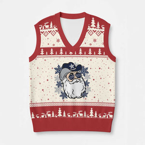 Western Cowboy Santa Christmas V-Neck Knit Sweater Vest Cool Retro Nostalgic Xmas Gift TS02 Beige Red Print Your Wear