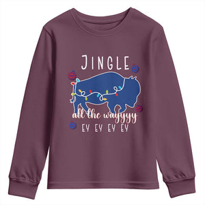 Buffalo Christmas Jingle All the Way Ey Youth Sweatshirt Xmas Lights Funny Holiday Gift TS02 Maroon Print Your Wear