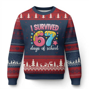 I Survived 67 Days of School Ugly Christmas Sweater Cute 6 7 Six Seven Chaos Survivor for Students Teachers TS02 Navy Red Print Your Wear