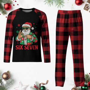 Cool Santa Six Seven Meme Christmas Plaid Pajama Set Funny 67 Holiday Hand Sign with Hipster Vibes TS02 Buffalo Plaid Print Your Wear