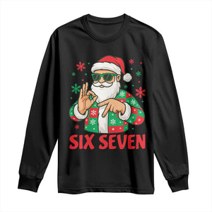 Cool Santa Six Seven Meme Christmas Long Sleeve Shirt Funny 67 Holiday Hand Sign with Hipster Vibes TS02 Black Print Your Wear