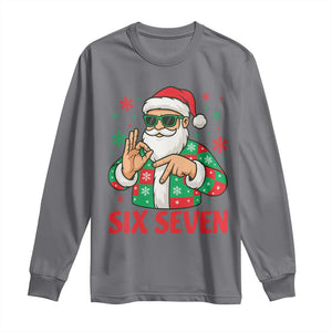 Cool Santa Six Seven Meme Christmas Long Sleeve Shirt Funny 67 Holiday Hand Sign with Hipster Vibes TS02 Charcoal Print Your Wear