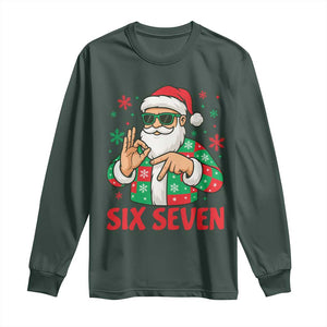 Cool Santa Six Seven Meme Christmas Long Sleeve Shirt Funny 67 Holiday Hand Sign with Hipster Vibes TS02 Dark Forest Green Print Your Wear