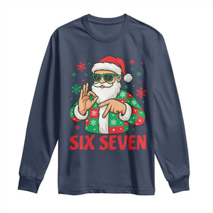 Cool Santa Six Seven Meme Christmas Long Sleeve Shirt Funny 67 Holiday Hand Sign with Hipster Vibes TS02 Navy Print Your Wear