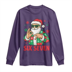 Cool Santa Six Seven Meme Christmas Long Sleeve Shirt Funny 67 Holiday Hand Sign with Hipster Vibes TS02 Purple Print Your Wear