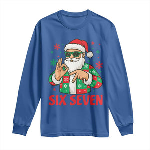 Cool Santa Six Seven Meme Christmas Long Sleeve Shirt Funny 67 Holiday Hand Sign with Hipster Vibes TS02 Royal Blue Print Your Wear