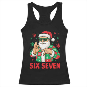 Cool Santa Six Seven Meme Christmas Racerback Tank Top Funny 67 Holiday Hand Sign with Hipster Vibes TS02 Black Print Your Wear