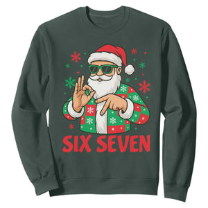 Cool Santa Six Seven Meme Christmas Sweatshirt Funny 67 Holiday Hand Sign with Hipster Vibes TS02 Dark Forest Green Print Your Wear