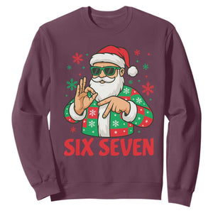 Cool Santa Six Seven Meme Christmas Sweatshirt Funny 67 Holiday Hand Sign with Hipster Vibes TS02 Maroon Print Your Wear