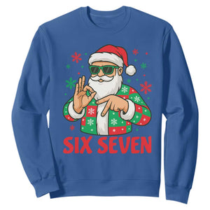 Cool Santa Six Seven Meme Christmas Sweatshirt Funny 67 Holiday Hand Sign with Hipster Vibes TS02 Royal Blue Print Your Wear