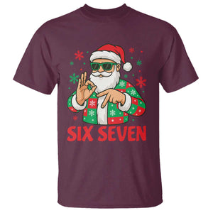 Cool Santa Six Seven Meme Christmas T Shirt Funny 67 Holiday Hand Sign with Hipster Vibes TS02 Maroon Print Your Wear