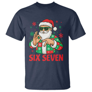 Cool Santa Six Seven Meme Christmas T Shirt Funny 67 Holiday Hand Sign with Hipster Vibes TS02 Navy Print Your Wear