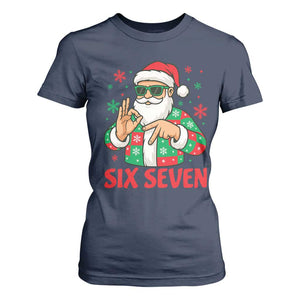 Cool Santa Six Seven Meme Christmas T Shirt For Women Funny 67 Holiday Hand Sign with Hipster Vibes TS02 Navy Print Your Wear