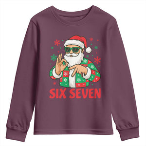 Cool Santa Six Seven Meme Christmas Youth Sweatshirt Funny 67 Holiday Hand Sign with Hipster Vibes TS02 Maroon Print Your Wear