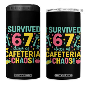 I Survived 67 Days of Cafeteria Chaos 4 in 1 Can Cooler Tumbler Funny School Lunch Duty TS02 One Size: 16 oz Black Print Your Wear