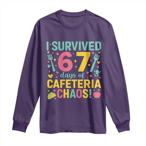 I Survived 67 Days of Cafeteria Chaos Long Sleeve Shirt Funny School Lunch Duty TS02 Purple Print Your Wear