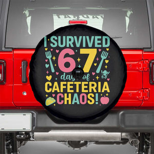 I Survived 67 Days of Cafeteria Chaos Spare Tire Cover Funny School Lunch Duty TS02 Black Print Your Wear
