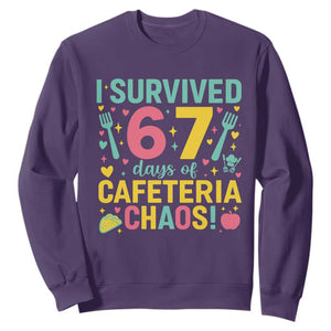 I Survived 67 Days of Cafeteria Chaos Sweatshirt Funny School Lunch Duty TS02 Purple Print Your Wear