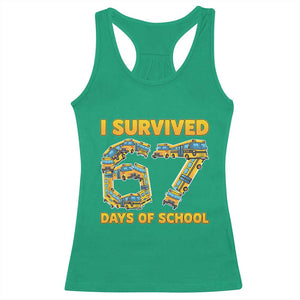 Funny School Bus Driver Racerback Tank Top I Survived 67 Days of School TS02 Irish Green Print Your Wear