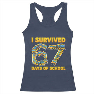 Funny School Bus Driver Racerback Tank Top I Survived 67 Days of School TS02 Navy Print Your Wear
