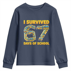 Funny School Bus Driver Youth Sweatshirt I Survived 67 Days of School TS02 Navy Print Your Wear