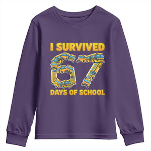 Funny School Bus Driver Youth Sweatshirt I Survived 67 Days of School TS02 Purple Print Your Wear