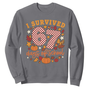 I Survived 67 Days of School Sweatshirt Autumn Fall Leaves Back To School TS02 Charcoal Print Your Wear