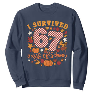 I Survived 67 Days of School Sweatshirt Autumn Fall Leaves Back To School TS02 Navy Print Your Wear