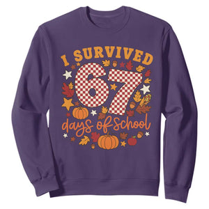 I Survived 67 Days of School Sweatshirt Autumn Fall Leaves Back To School TS02 Purple Print Your Wear