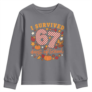 I Survived 67 Days of School Youth Sweatshirt Autumn Fall Leaves Back To School TS02 Charcoal Print Your Wear