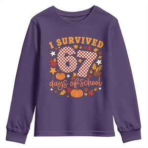 I Survived 67 Days of School Youth Sweatshirt Autumn Fall Leaves Back To School TS02 Purple Print Your Wear
