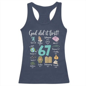 God Did It First 6 7 Racerback Tank Top Funny Christian Bible Verse Meme 67 References TS02 Navy Print Your Wear