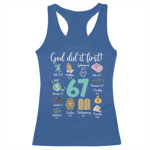God Did It First 6 7 Racerback Tank Top Funny Christian Bible Verse Meme 67 References TS02 Royal Blue Print Your Wear