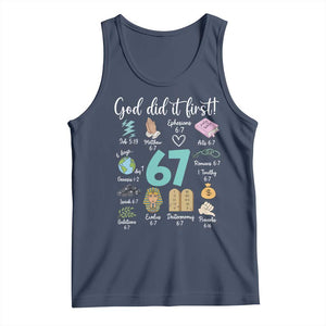 God Did It First 6 7 Tank Top Funny Christian Bible Verse Meme 67 References TS02 Navy Print Your Wear