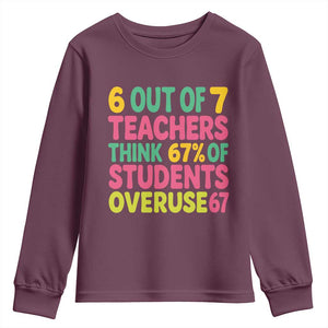 6 Out of 7 Teachers Think 67 Percent of Students Overuse 67 Youth Sweatshirt Funny Viral Meme Educators TS02 Maroon Print Your Wear