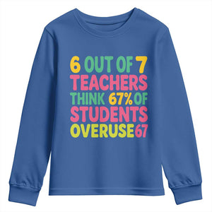 6 Out of 7 Teachers Think 67 Percent of Students Overuse 67 Youth Sweatshirt Funny Viral Meme Educators TS02 Royal Blue Print Your Wear
