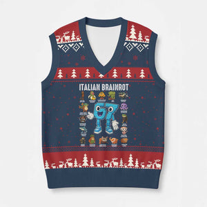 Italian Brainrot 67 Meme V-Neck Knit Sweater Vest Funny Six Seven Absurdist Viral Chaoscore Internet Humor Addicts TS02 Navy Red Print Your Wear