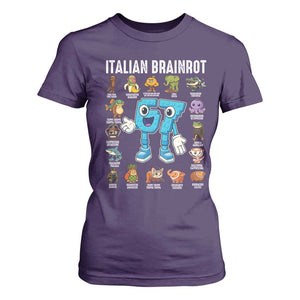 Italian Brainrot 67 Meme T Shirt For Women Funny Six Seven Absurdist Viral Chaoscore Internet Humor Addicts TS02 Purple Print Your Wear