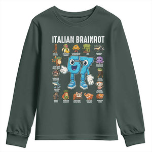 Italian Brainrot 67 Meme Youth Sweatshirt Funny Six Seven Absurdist Viral Chaoscore Internet Humor Addicts TS02 Dark Forest Green Print Your Wear
