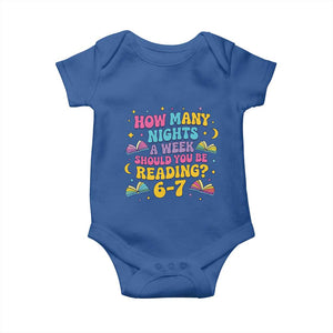 How Many Nights a Week Should You Be Reading 6 7 Baby Onesie Funny Book Meme for Teachers Students TS02 Royal Blue Print Your Wear