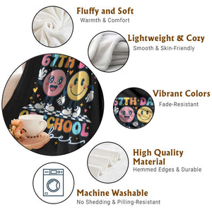 67th Day of School Vibes Throw Blanket Cute Retro Smiling Face for Students & Teachers TS02 Print Your Wear